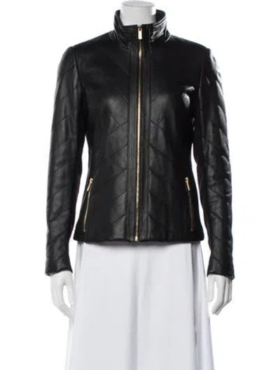 Pre-owned Badgley Mischka Leather Biker Jacket In Black