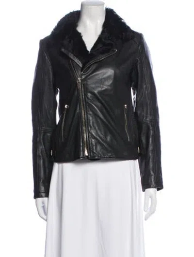 Pre-owned Badgley Mischka Leather Biker Jacket In Black