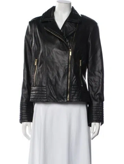 Pre-owned Badgley Mischka Leather Biker Jacket In Black