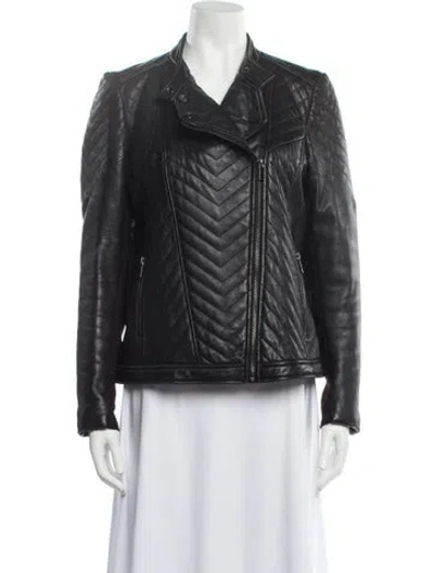 Pre-owned Badgley Mischka Leather Biker Jacket In Black