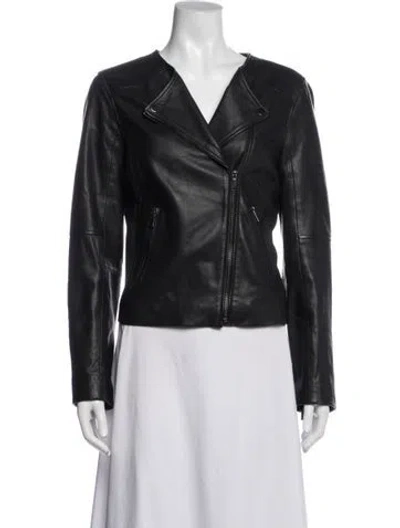 Pre-owned Badgley Mischka Leather Biker Jacket In Black