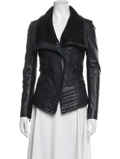 Pre-owned Badgley Mischka Leather Biker Jacket In Black
