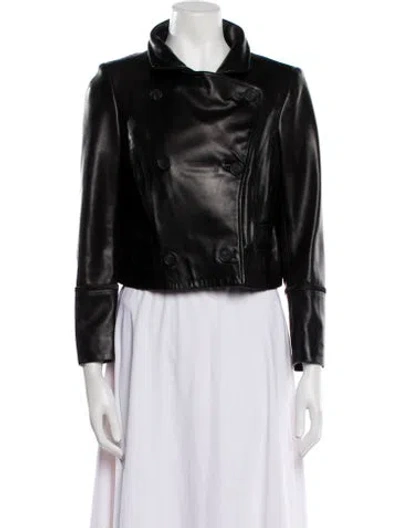 Pre-owned Badgley Mischka Leather Biker Jacket In Blue