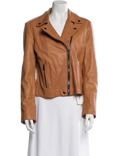 Pre-owned Badgley Mischka Leather Biker Jacket In Brown
