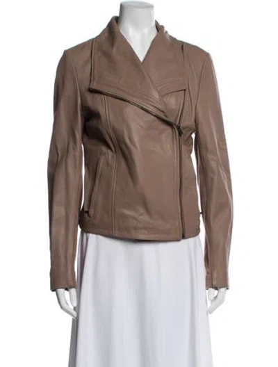 Pre-owned Badgley Mischka Leather Biker Jacket In Brown