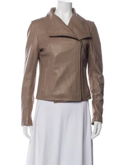 Pre-owned Badgley Mischka Leather Biker Jacket In Brown