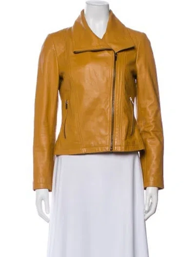 Pre-owned Badgley Mischka Leather Biker Jacket In Neutral