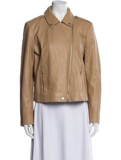 Pre-owned Badgley Mischka Leather Biker Jacket In Neutral