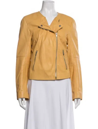 Pre-owned Badgley Mischka Leather Biker Jacket In Yellow