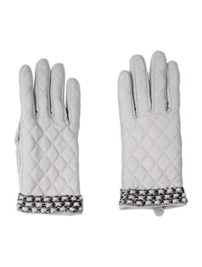 Pre-owned Badgley Mischka Leather Chain-link Gloves In Grey