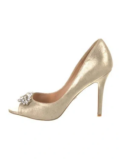 Pre-owned Badgley Mischka Leather Crystal Embellishments Pumps