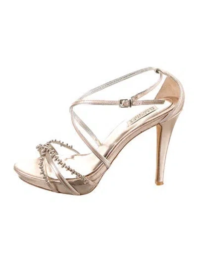 Pre-owned Badgley Mischka Leather Crystal Embellishments Sandals