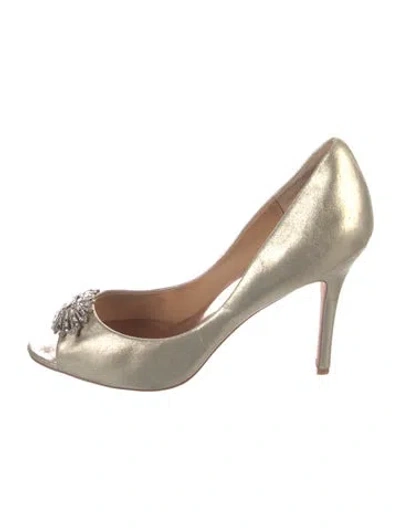 Pre-owned Badgley Mischka Leather Crystal Embellishments Sandals