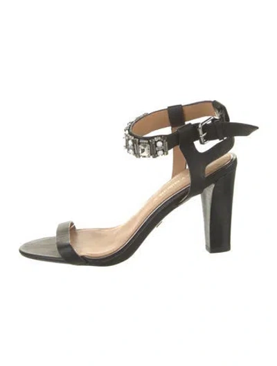 Pre-owned Badgley Mischka Leather Crystal Embellishments Sandals In Black