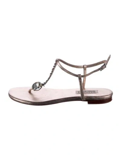 Pre-owned Badgley Mischka Leather Crystal Embellishments T-strap Sandals In Pink