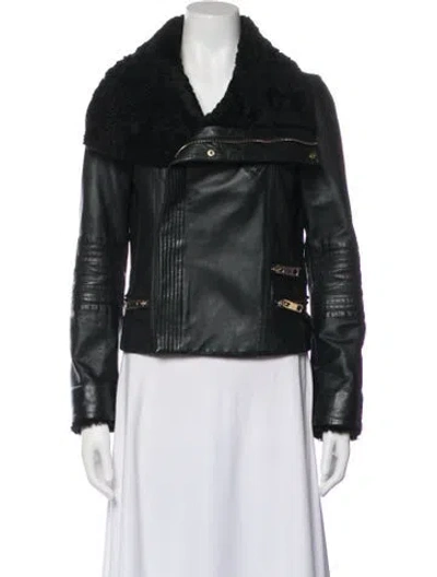 Pre-owned Badgley Mischka Leather Faux Fur Jacket In Black