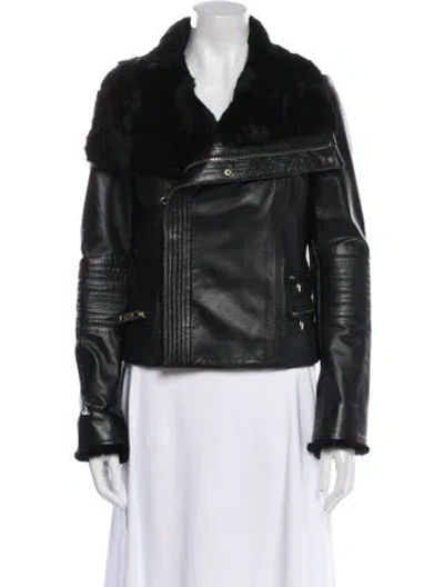 Pre-owned Badgley Mischka Leather Fur Jacket In Black