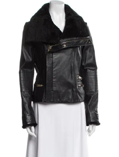 Pre-owned Badgley Mischka Leather Fur Jacket In Black