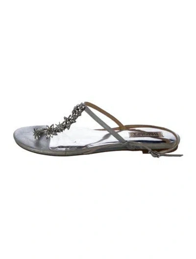 Pre-owned Badgley Mischka Leather Glitter Accents T-strap Sandals In Blue