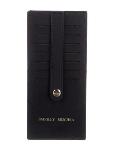 Pre-owned Badgley Mischka Leather Graphic Print Card Holder W/ Tags In Black