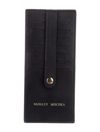Pre-owned Badgley Mischka Leather Graphic Print Card Holder W/ Tags In Black