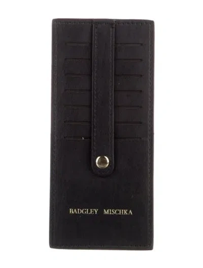 Pre-owned Badgley Mischka Leather Graphic Print Card Holder W/ Tags In Black