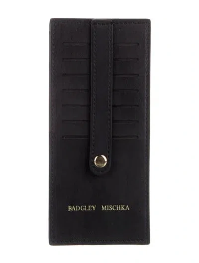 Pre-owned Badgley Mischka Leather Graphic Print Card Holder W/ Tags In Black