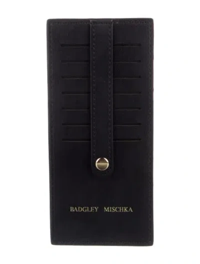 Pre-owned Badgley Mischka Leather Graphic Print Card Holder W/ Tags In Black