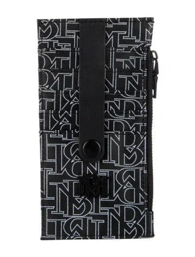Pre-owned Badgley Mischka Leather Graphic Print Card Holder W/ Tags In Black