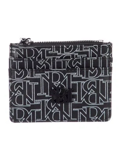 Pre-owned Badgley Mischka Leather Graphic Print Card Holder W/ Tags In Black
