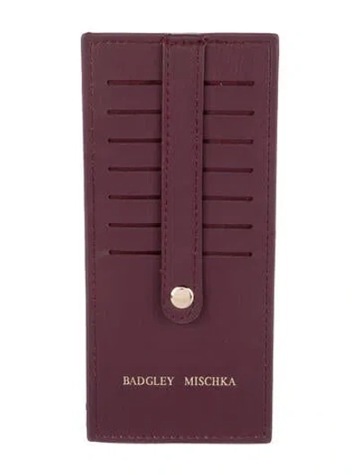 Pre-owned Badgley Mischka Leather Graphic Print Card Holder W/ Tags In Burgundy