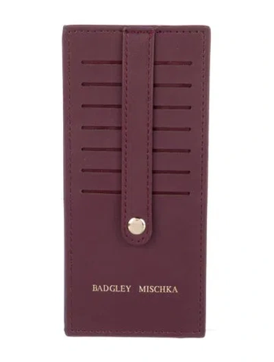 Pre-owned Badgley Mischka Leather Graphic Print Card Holder W/ Tags In Burgundy