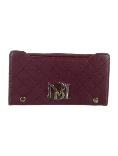 Pre-owned Badgley Mischka Leather Printed Continental Wallet W/ Tags In Burgundy
