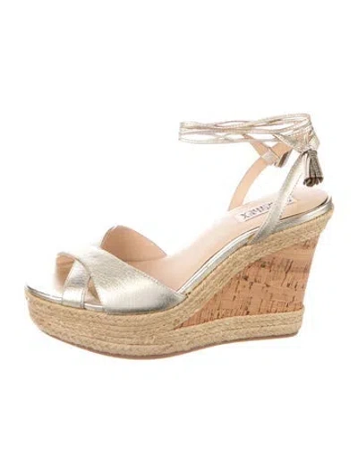 Pre-owned Badgley Mischka Leather Tassel Accents Espadrilles In Metallic/silver