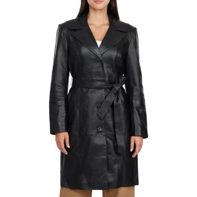 Badgley Mischka Leather Trench Coat In Black