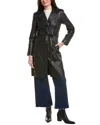 Badgley Mischka Leather Trench Coat In Black