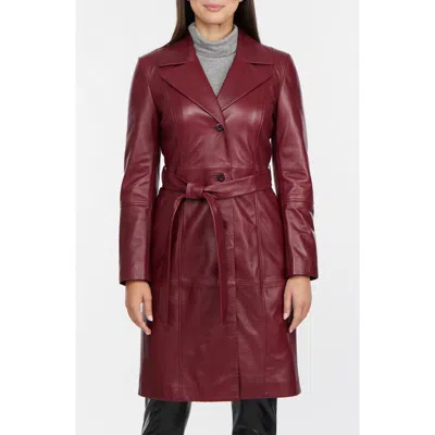 Badgley Mischka Leather Trench Coat In Brown