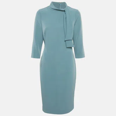 Badgley Mischka Light Blue Crepe Bow Detail Mini Dress