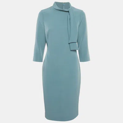 Badgley Mischka Light Blue Crepe Bow Detail Mini Dress