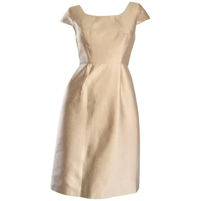 Pre-owned Badgley Mischka Light Gold Fit And Flare 50s Style Flattering Silk Dress