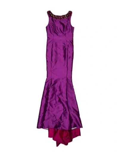 Pre-owned Badgley Mischka Linen Knee-length Dress In Purple