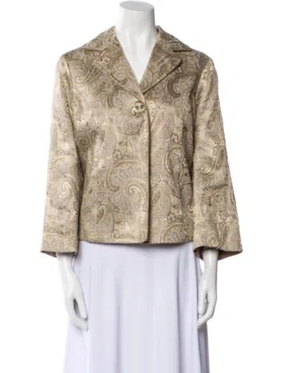 Pre-owned Badgley Mischka Linen Paisley Print Jacket In Gold