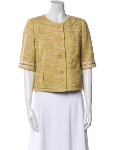 Pre-owned Badgley Mischka Linen Tweed Pattern Evening Jacket In Gold