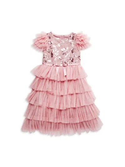 Badgley Mischka Babies' Little Girl's Abigail Sequin Tulle Dress In Pink