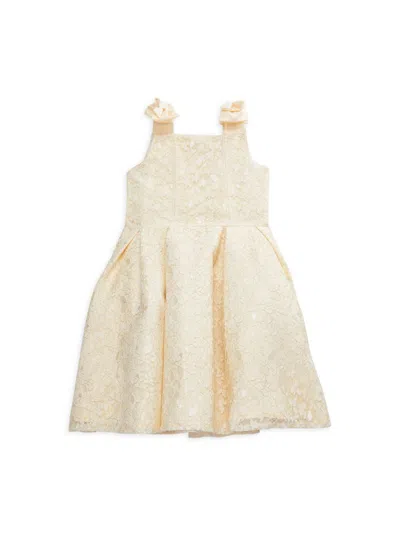 Badgley Mischka Kids' Little Girl's Brielle Lace Bow Dress In Champagne
