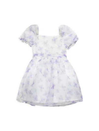 Badgley Mischka Kids' Little Girl's Kaylee Butterfly Print Dress In White Multi