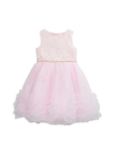 Badgley Mischka Babies' Little Girl's Kinsley Embellished Tulle Dress In White Pink