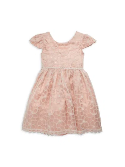 Badgley Mischka Babies' Little Girl's Kylie Floral Belted Dress In Ivory Pink