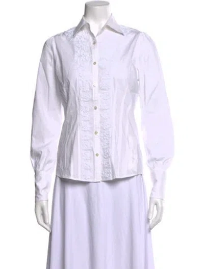 Pre-owned Badgley Mischka Long Sleeve Blouse In White