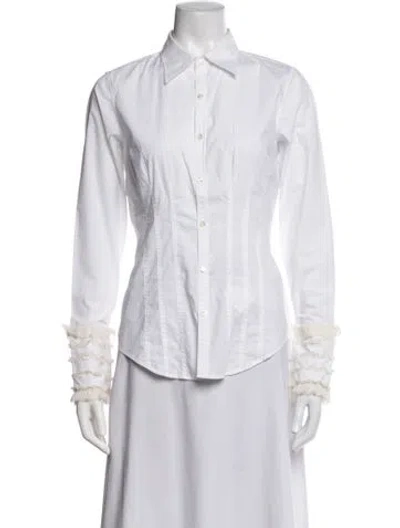 Pre-owned Badgley Mischka Long Sleeve Blouse In White